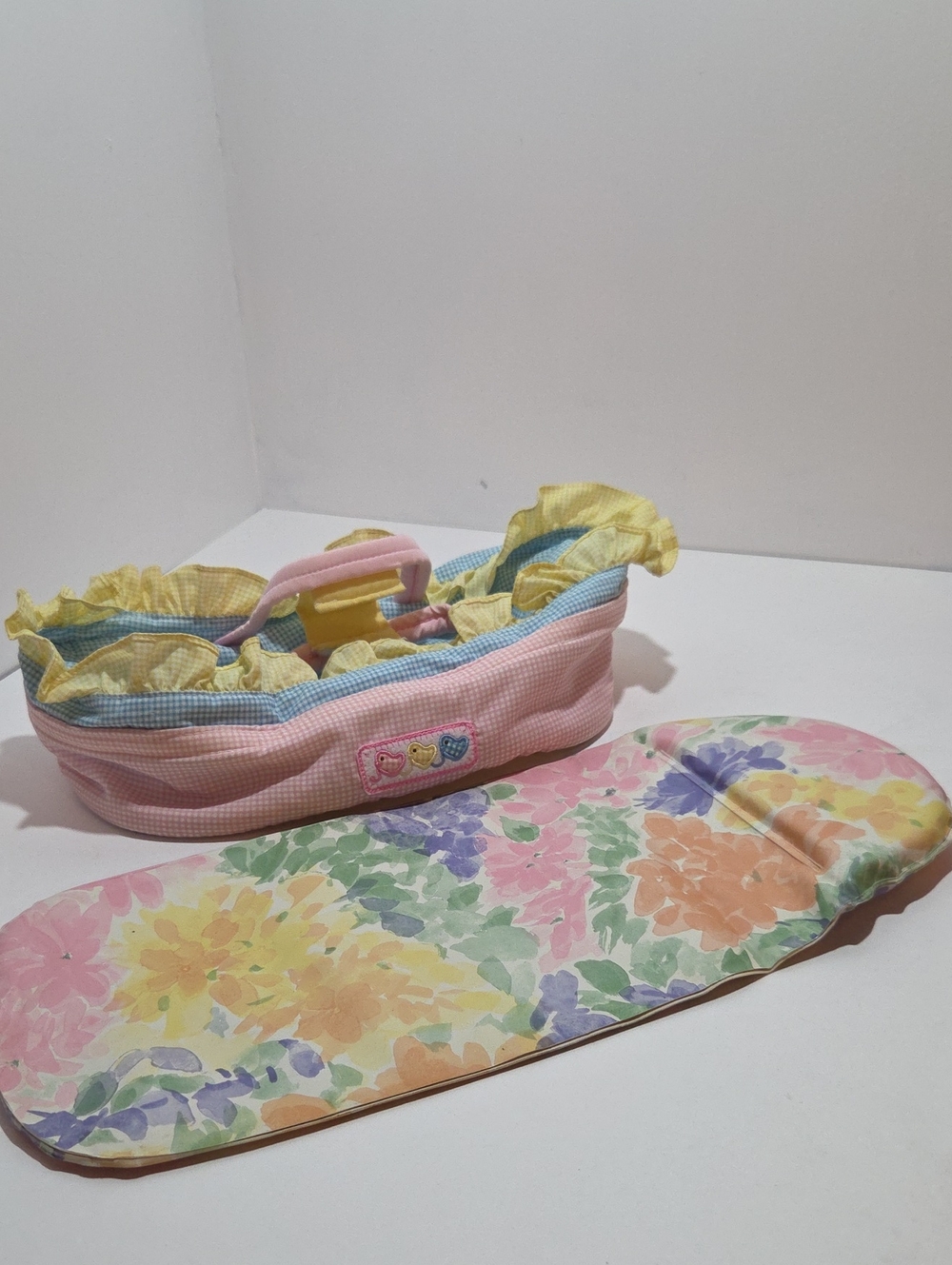 Pink & Yellow Floral Doll Bassinet and Matching Pad